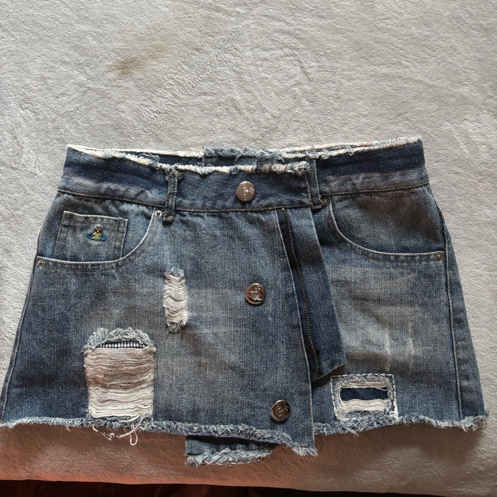 Vivienne Westwood Blue Distressed Denim Skirt